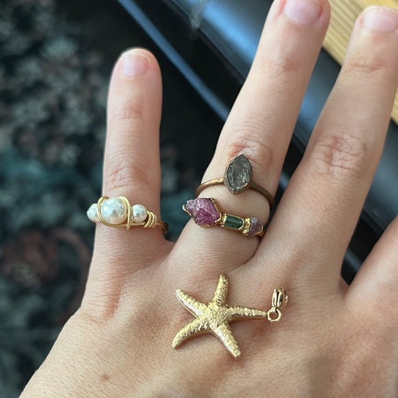 Set of 3 rings + starfish charm - Picture 1 of 6